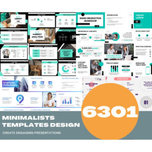 Preview of minimalist presentation templates showing clean typography, neutral color palettes, and simple charts in 16:9 widescreen format.