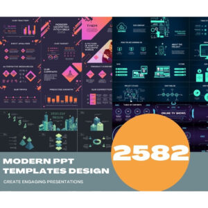 Preview grid of minimalist presentation slides showing futuristic typography, neutral palettes, simple charts, timelines, and portfolio layouts in 16:9 widescreen.