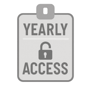 Silver yearly subscription badge featuring unlocked padlock icon for annual access.