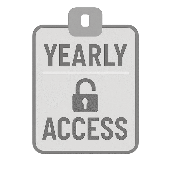 Silver yearly subscription badge featuring unlocked padlock icon for annual access.